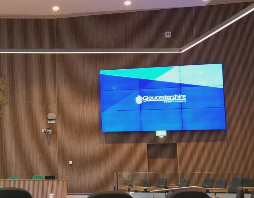 Video wall installation in a foyer