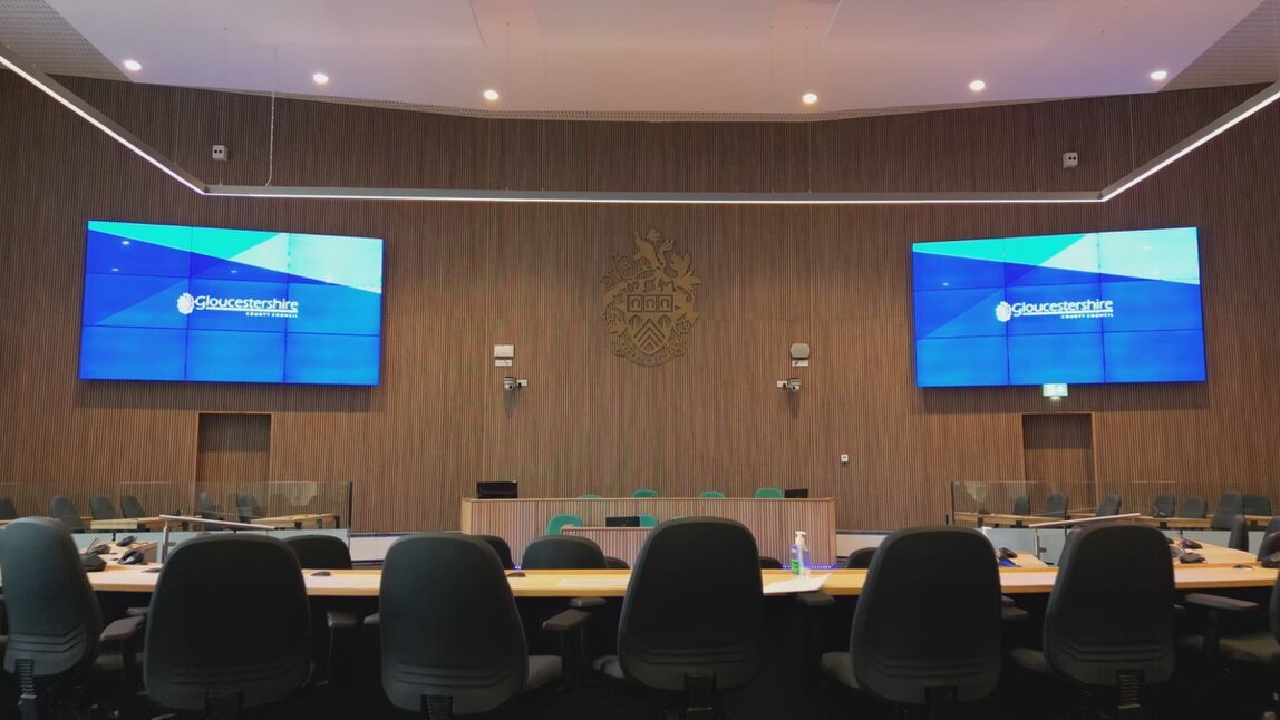 Council chamber microphones and speakers