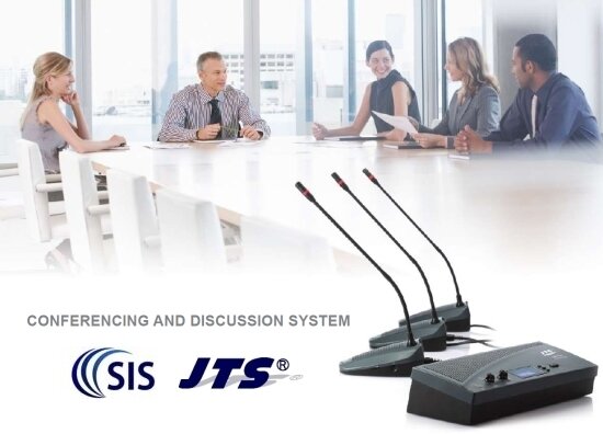 Conferencing microphones in a modern boardroom
